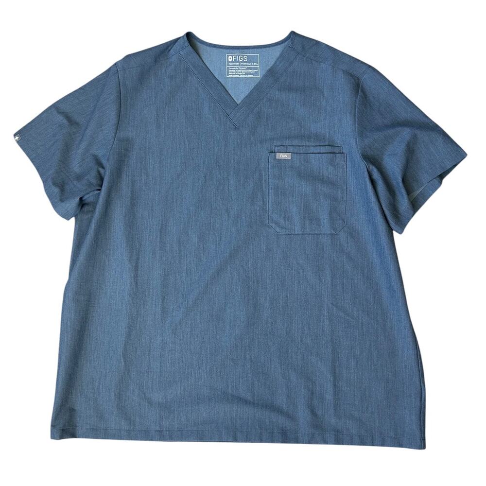 NWOT Figs Leon Heather Indigo Blue Scrub Top Men’s Size 3X